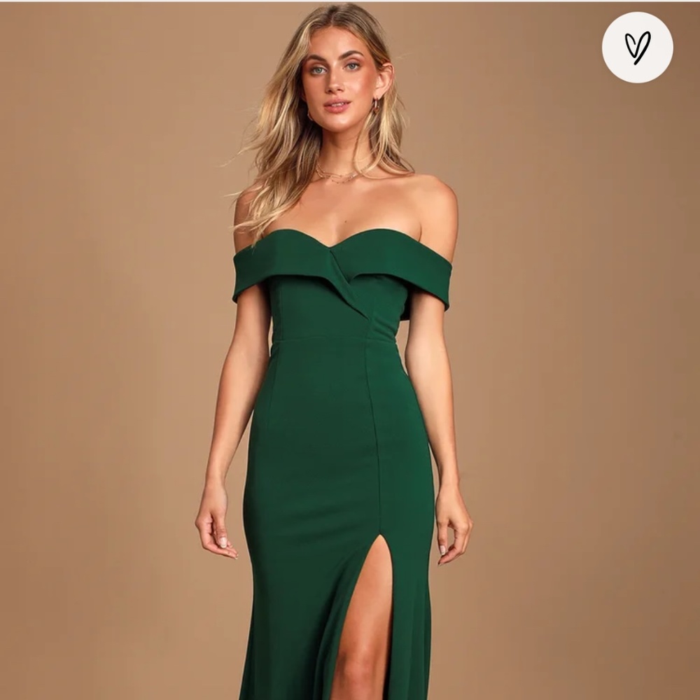 Beautiful, long green off the shoulder dress